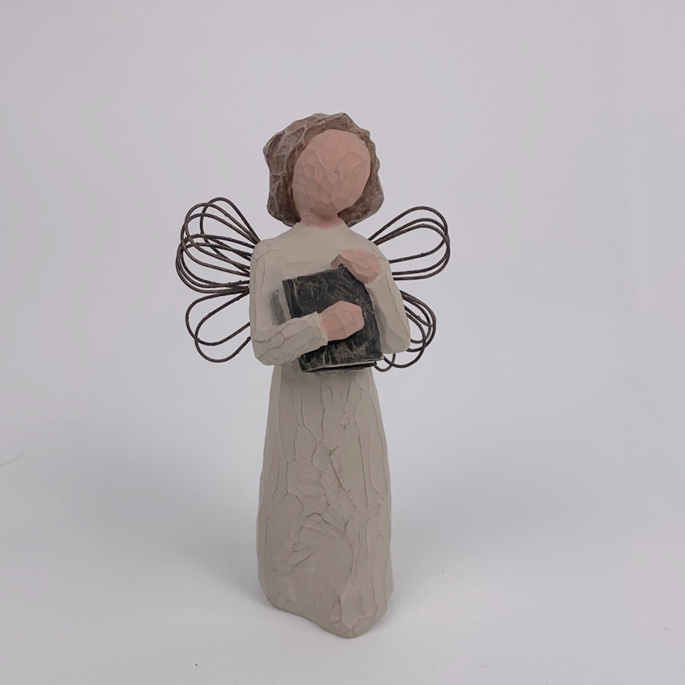 Willow Tree Angel of Learning Figurine with Book in Cream and Brown 4.5” tall